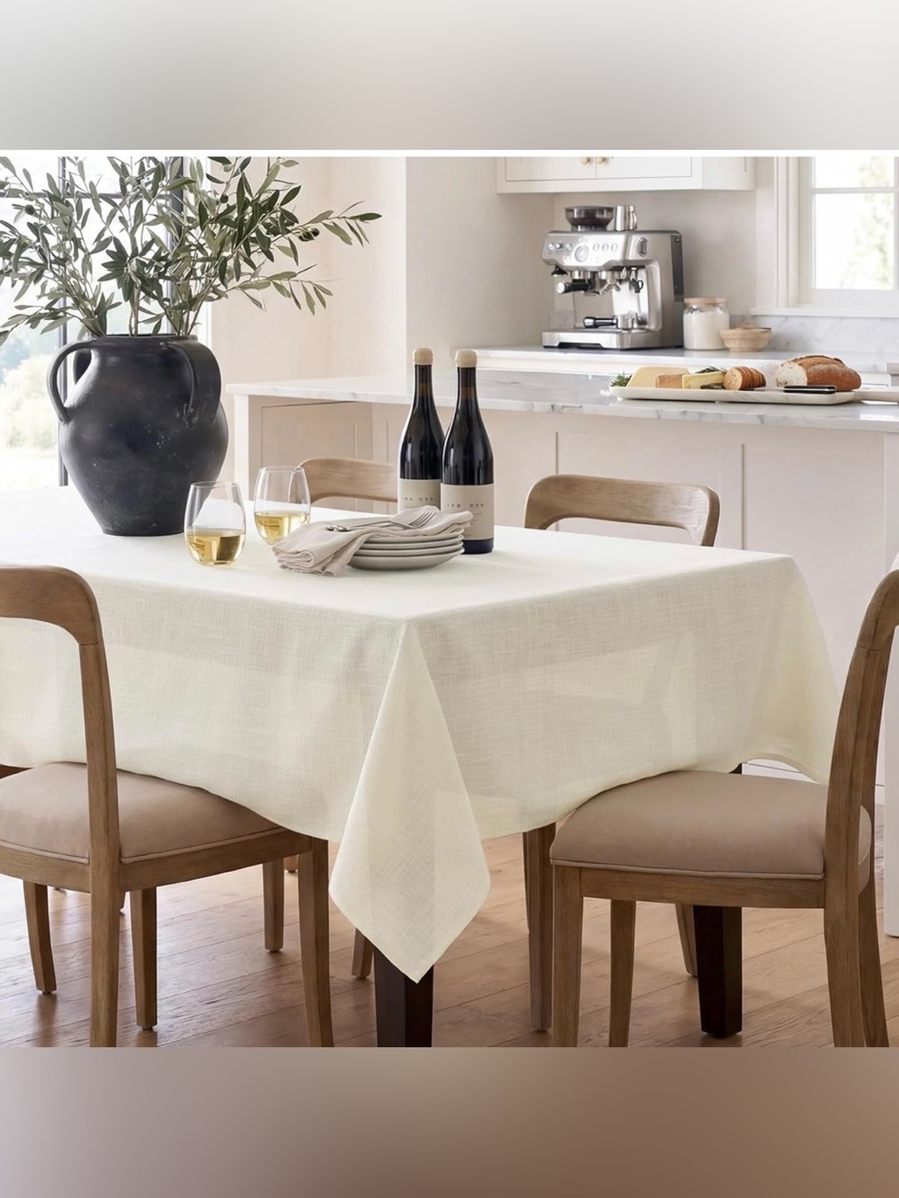 Linen Rectangle Tablecloth, 60x120 Inch Cream White Water Resistant